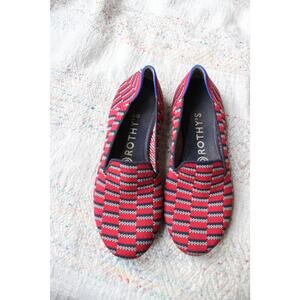 Rothy's Cherry Red Blue Mosaic Patterned Loafers Size 6.5